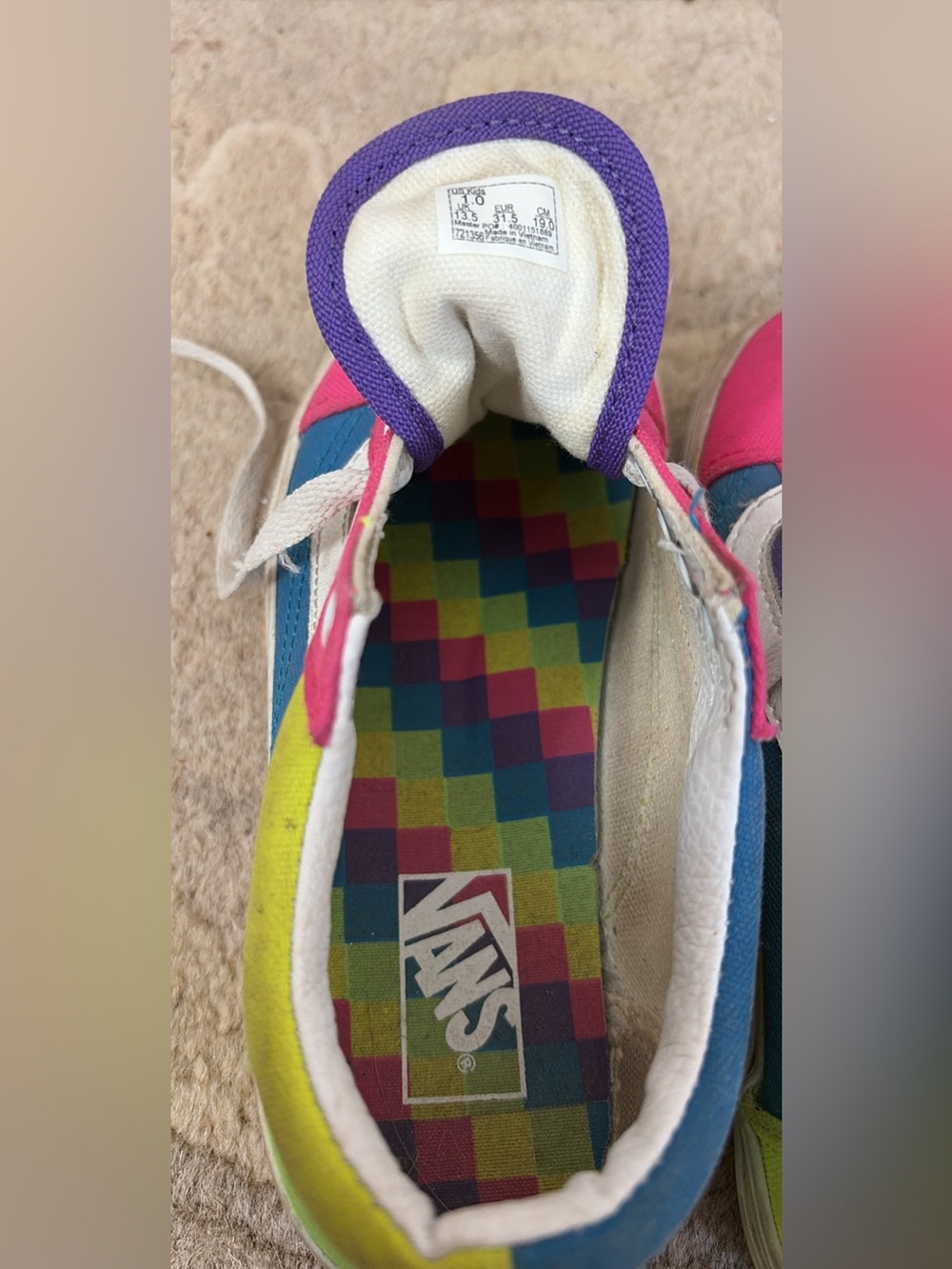 Vans Kids Colorblock Checkerboard Low-Top Sneakers - Pink/Blue/Green/Purple